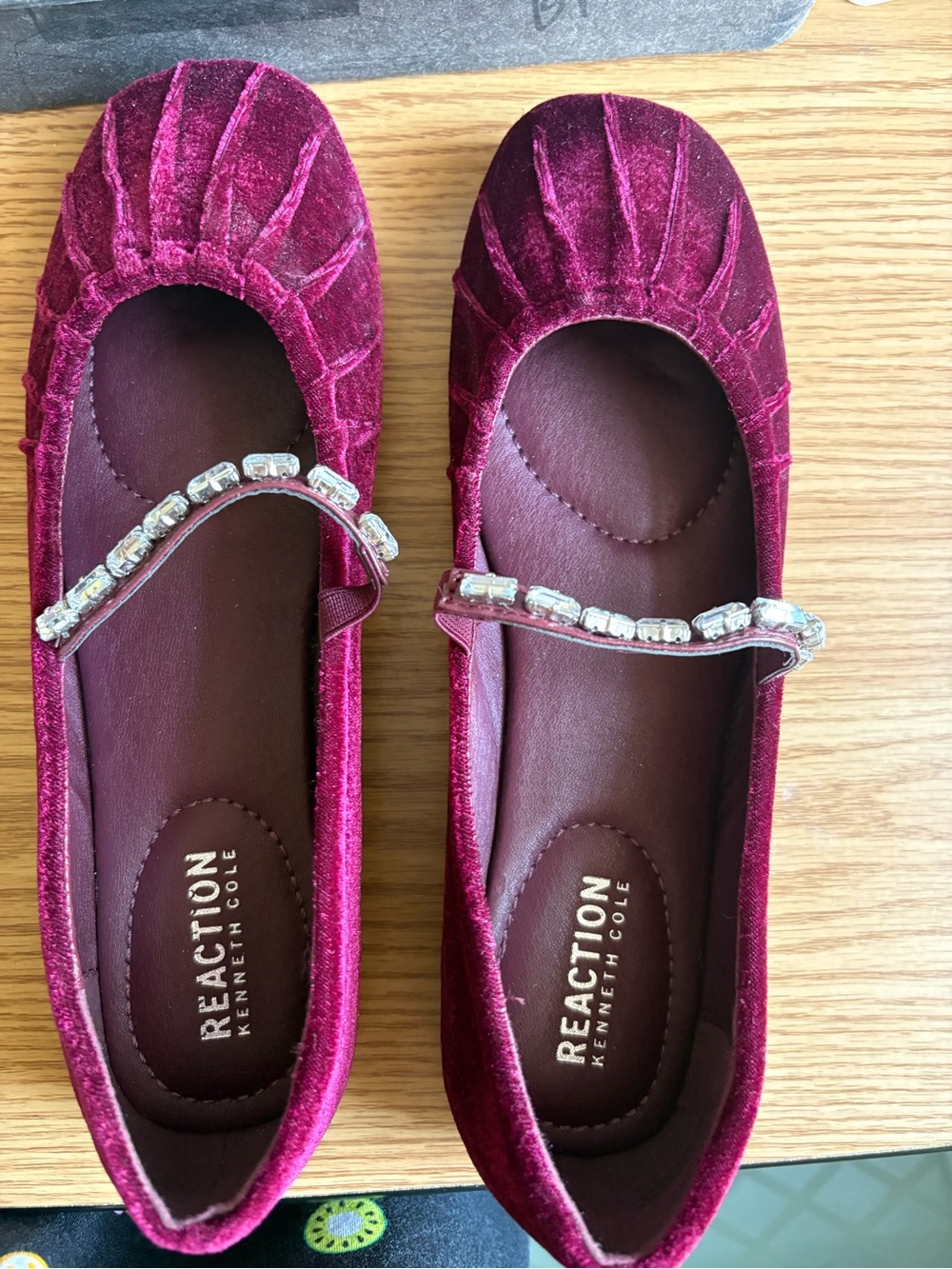 Reaction Kenneth Cole Burgundy Velvet Ballet Flats with Crystal Strap